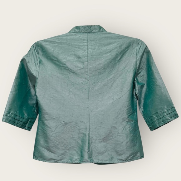 💚 Armani Collezioni Seafoam Silk Pintuck Jacket Blouse | Size 8 - Picture 3 of 6